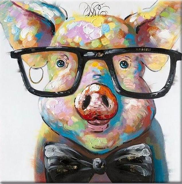 635x640 Hippie Quotes Colorful Pig Poster Nordic Boy Kids Room Wall Art - Colorful Pig Painting