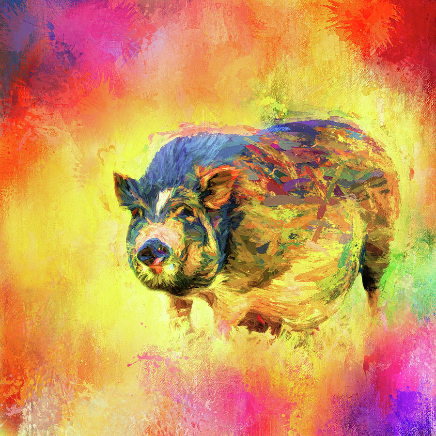 900x900 Jazzy Pig Colorful Animal Art By Jai Johnson Mixed Media Johns - Colorful Pig Painting