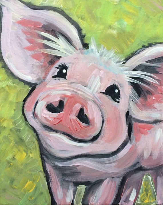 570x717 Original 7 X 10 Canvas Painting With Acrylic Colors. This Canvas - Colorful Pig Painting