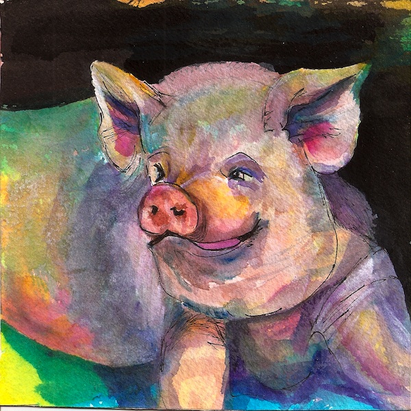 600x600 Penny Paints Pigs And Other Paints Pet Portraits - Colorful Pig Painting