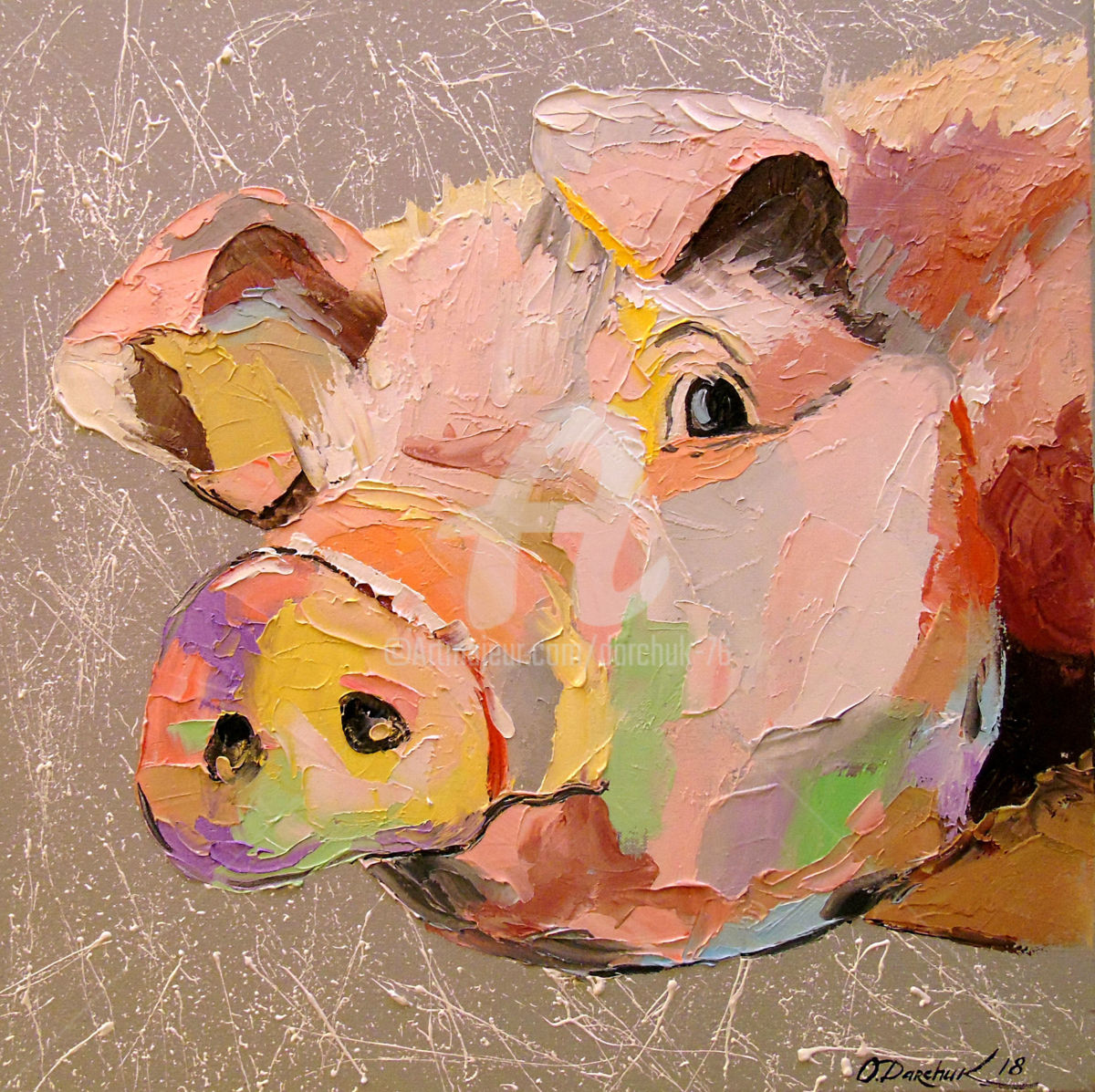 1200x1197 Pig (Olha) - Colorful Pig Painting