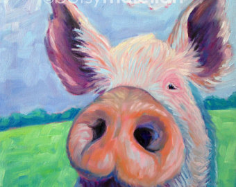 340x270 Pig Art Pig Print Pig Home Decor Animal Print Pig - Colorful Pig Painting