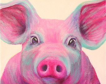 340x270 Pig Wall Art Painted Pig Canvas Pig Canvas Children Wall Art - Colorful Pig Painting
