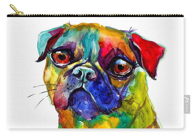800x570 Colorful Pug Dog Painting Carry All Pouch For Sale By Svetlana - Colorful Pug Painting