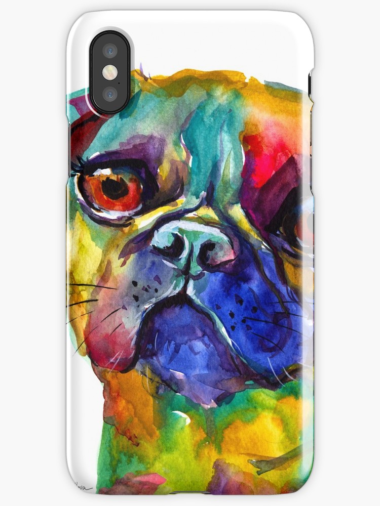 750x1000 Colorful Whimsical Watercolor Pug Dog Painting Svetlana Novikova - Colorful Pug Painting