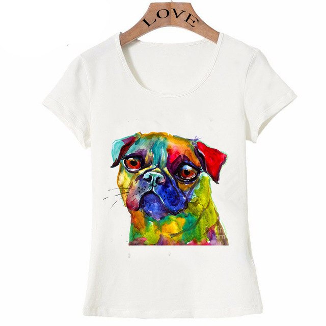 640x640 Colorful Pug Painting T Shirt Women Soft Fabric Casual T Shirt - Colorful Pug Painting