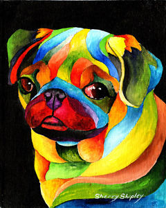 240x300 Party Pug 8x10 Dog Colorful Print From Artist Sherry Shipley Ebay - Colorful Pug Painting
