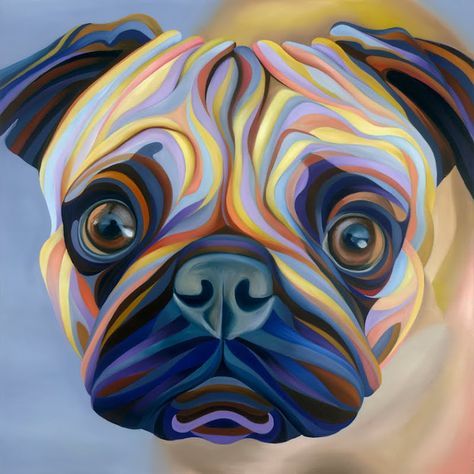 474x474 A Cute Colorful Pug Painting By Kate Hoyer Chica Con Trenza - Colorful Pug Painting