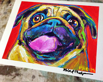 340x270 Pug Mug Gift Pineapple Decor Gift Pug Dog Lover Art Gift - Colorful Pug Painting