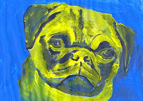 480x340 Pug Painting Print Pug Face Art Print From Original Artist Signed - Colorful Pug Painting