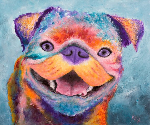 570x476 Pug Painting Pug Wall Art Pop Art Pug Dog Colorful Pug - Colorful Pug Painting