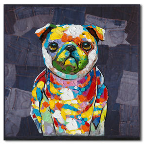 300x299 Canvas Dog Puppy Pug Bulldog Colorful Painting Print Wall Art - Colorful Pug Painting