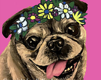 340x270 Tan Pug Dog Art Print From Original Pug Painting Pug Art - Colorful Pug Painting