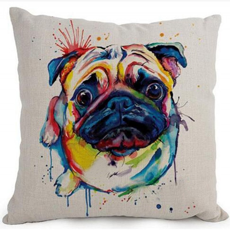 800x800 Colorful Dog Accent Pillow Pug - Colorful Pug Painting