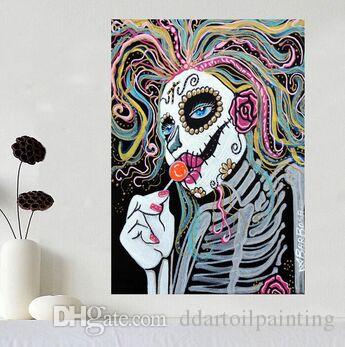 345x347 2018 1 Panel Modern Printed Abstract Colorful Skull Oil Painting - Colorful Skull Painting