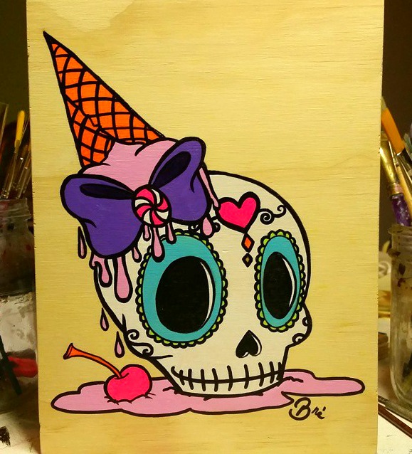 579x638 Sugar Skull Painting On Wood Tutorial Inspired By Dia De Los Muertos - Colorful Skull Painting