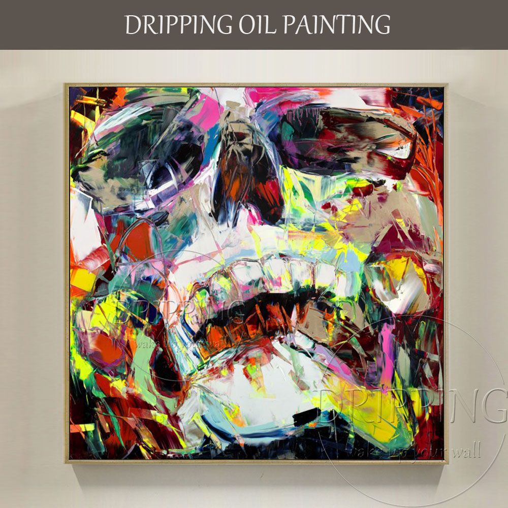 1000x1000 Top Artist Hand Painted High Quality Abstract Colorful Skull Oil - Colorful Skull Painting