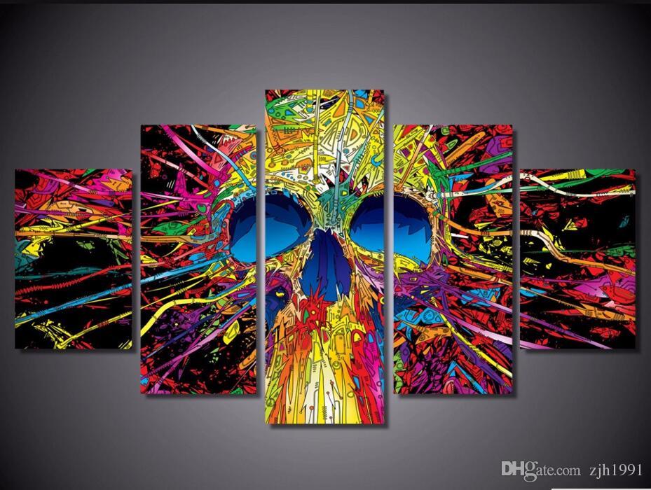 929x700 2018 Hd Printed Canvas Art Colorful Skull Skeleton Abstract - Colorful Skull Painting