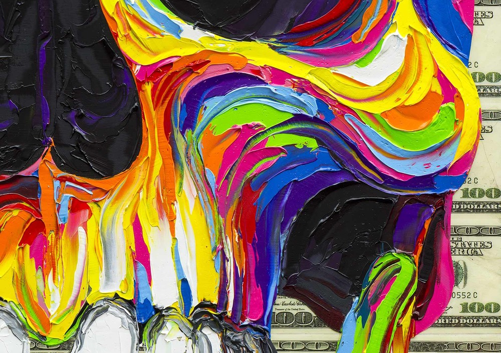 1000x705 Colorful, Textured Oil Amp Collage Paintings Of Skulls, Teddy Bears - Colorful Skull Painting