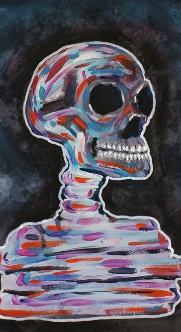 364x667 Colorful Skull Original Canvas Painting - Colorful Skull Painting