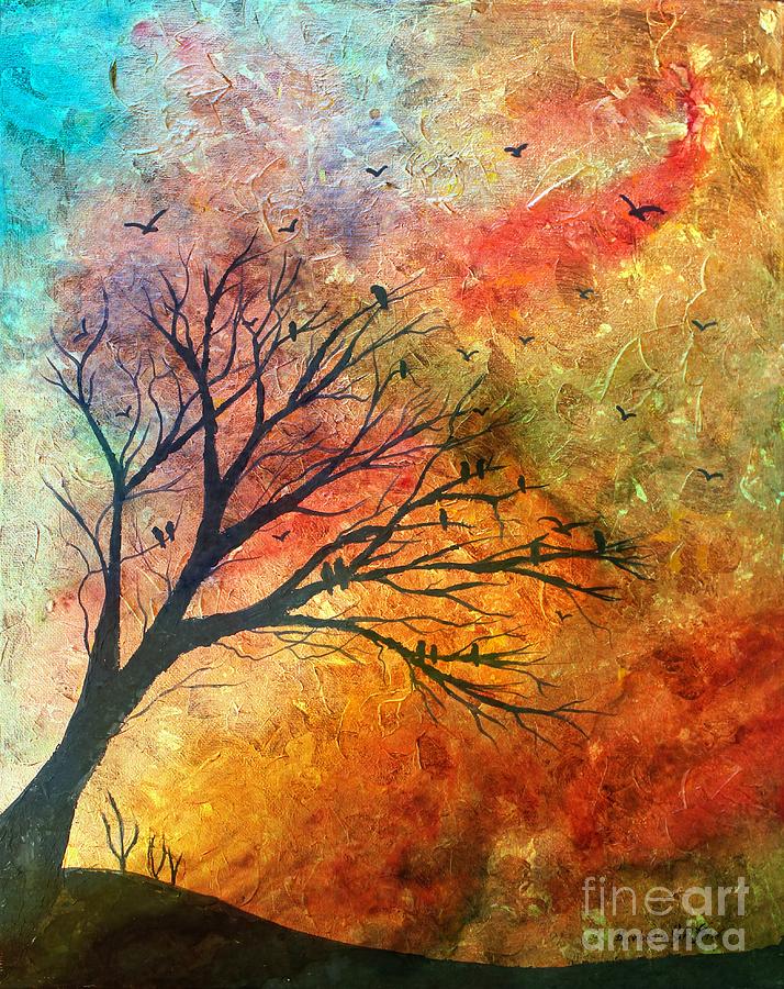 714x900 Crow Tree Colored Sky 2 Painting By Barbara Griffin - Colorful Sky Painting