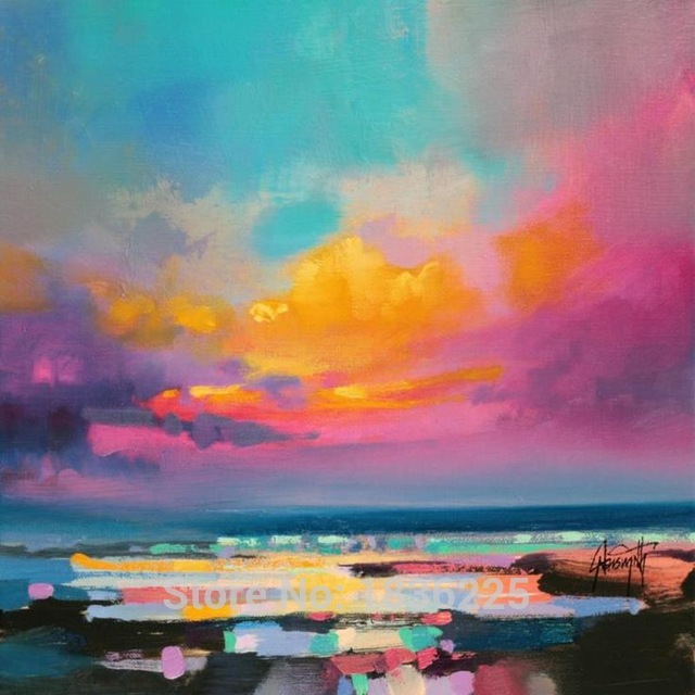 640x640 Modern Wall Painting Handmade Rainbow Sky Landscape Home - Colorful Sky Painting