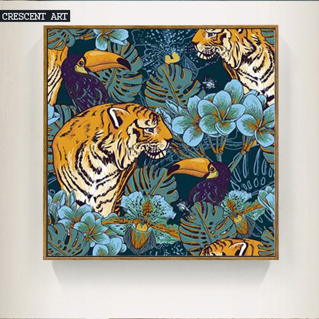 640x640 Colorful Tiger In The Forest Canvas Print Picture Wall Art Poster - Colorful Tiger Painting