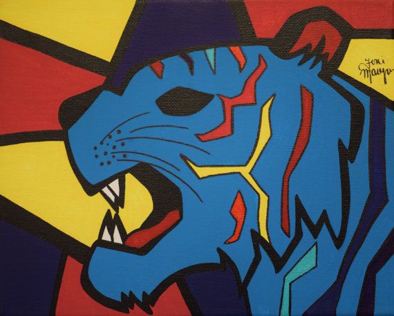 570x457 Colorful Tiger Painting, Cubism Art, Colorful Acrylics On 8x10 - Colorful Tiger Painting