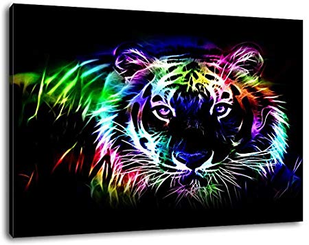 450x357 Colorful Tiger Sketched Size 120x80 Cm Covered Painting On Canvas - Colorful Tiger Painting