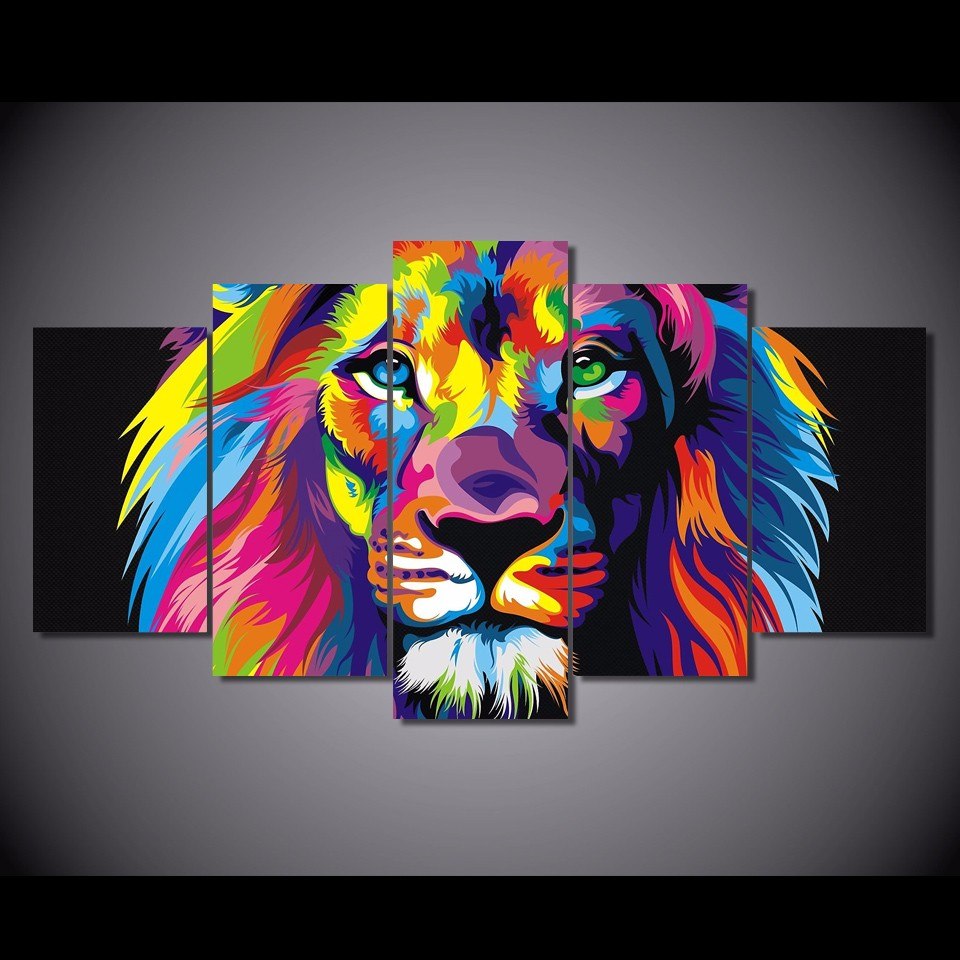 960x960 5 Panel Canvas Prints Art Poster Colorful Animal Painting Tiger - Colorful Tiger Painting