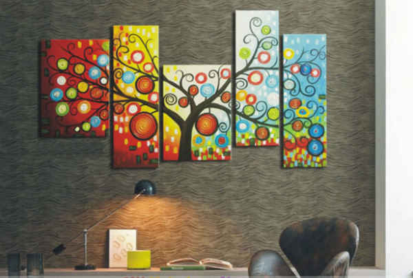 600x404 Colorful Tree Of Life Modern Art Painting In Five Canvas - Colorful Tree Of Life Painting