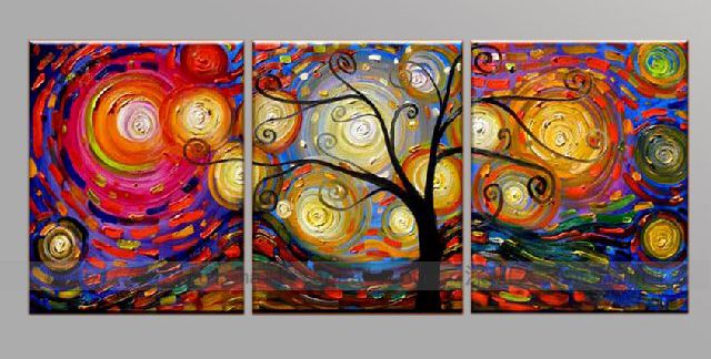 640x324 Mixed Color Tree Of Life Painting On Three Panels, Gallery Oil - Colorful Tree Of Life Painting