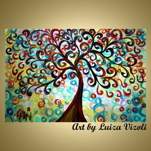 570x570 Original Abstract Art Original Modern Boho Colorful Whimsical - Colorful Tree Of Life Painting