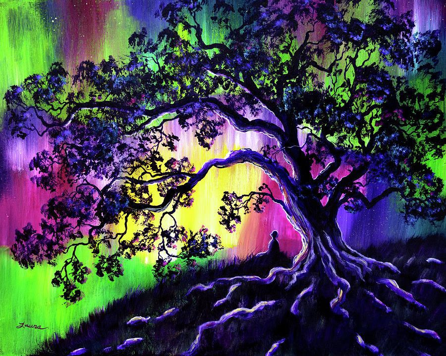 900x720 Aurora Borealis Tree Of Life Meditation Painting By Laura Iverson - Colorful Tree Of Life Painting
