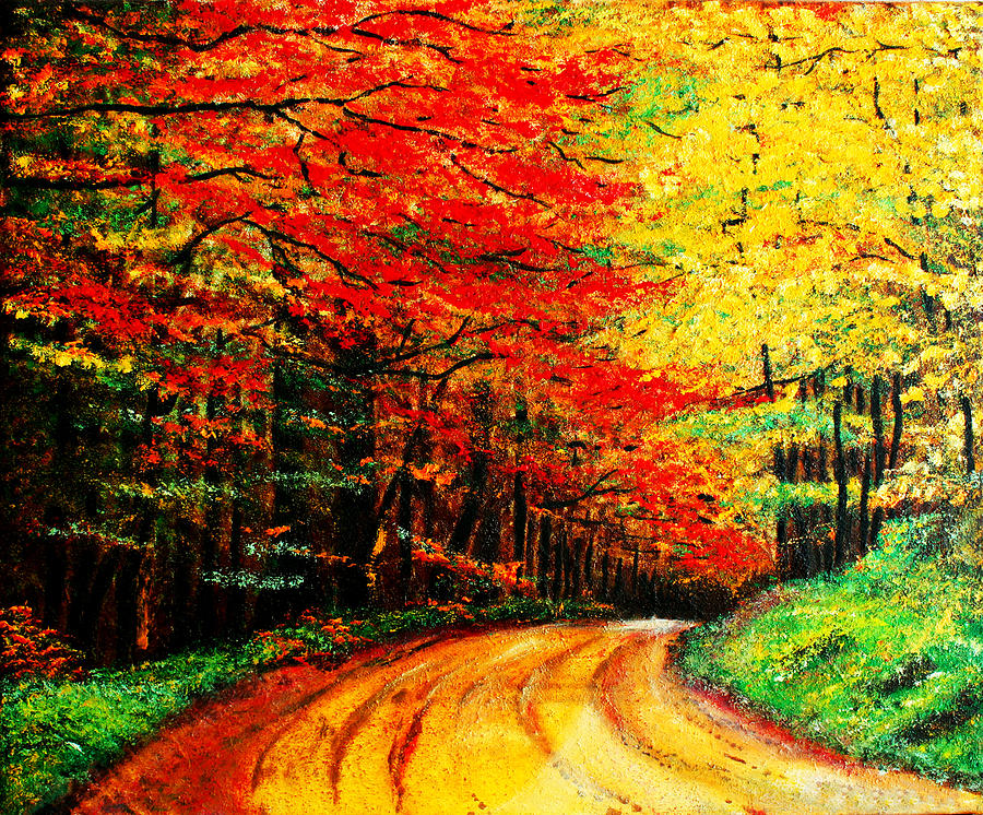 900x746 Colorful Tree Leaves Painting By Nelson - Colorful Tree Painting