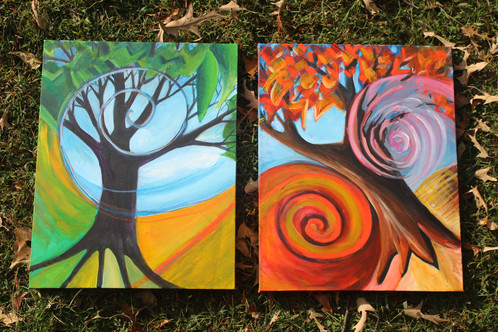 498x332 Custom Abstract Trees, Colorful Tree Paintings, Expressive Painting - Colorful Tree Painting