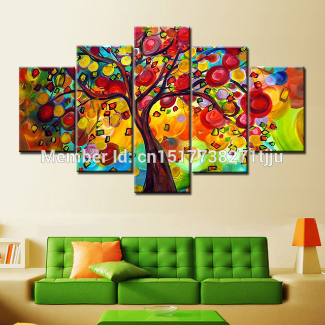 640x640 Hand Painted Colorful Tree Oil Paintings 5 Piece Canvas Art Modern - Colorful Tree Painting