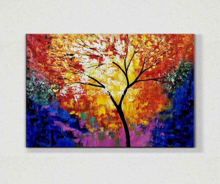 747x624 Unframed 100% Handpainted Modern Colorful Tree Palette Knife Oil - Colorful Tree Painting