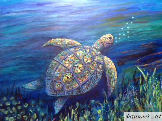 640x480 Colorful Turtle Suzanne's Art - Colorful Turtle Painting