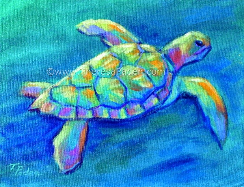 845x648 Paintings By Theresa Paden Colorful Contemporary Sea Turtle - Colorful Turtle Painting