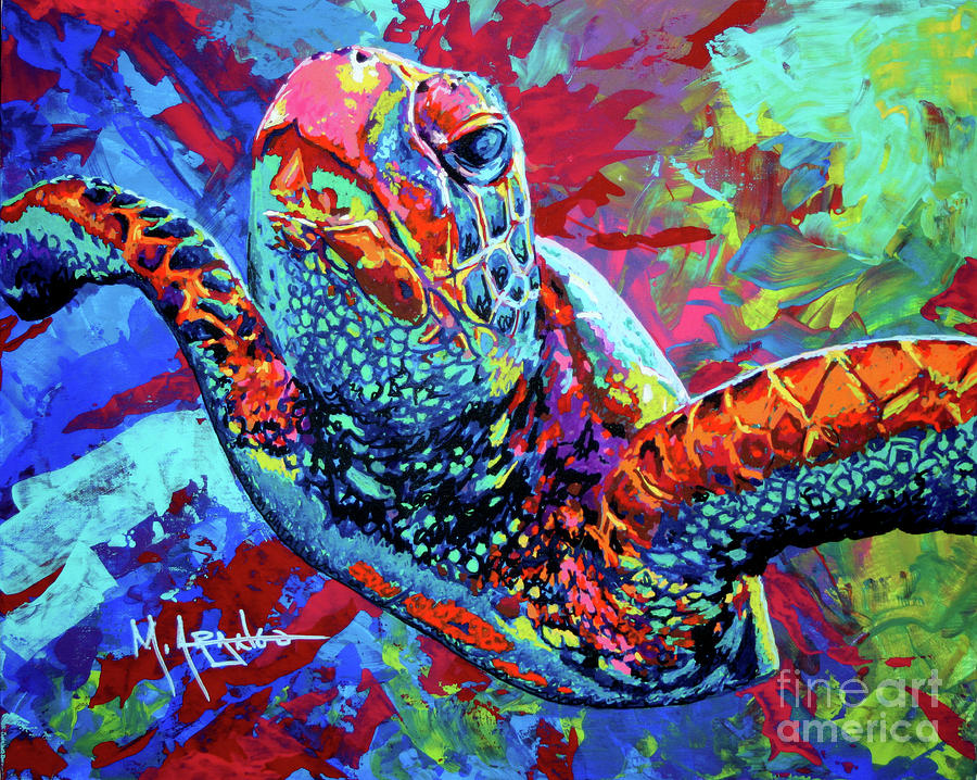 900x718 Sea Turtle Painting By Maria Arango - Colorful Turtle Painting