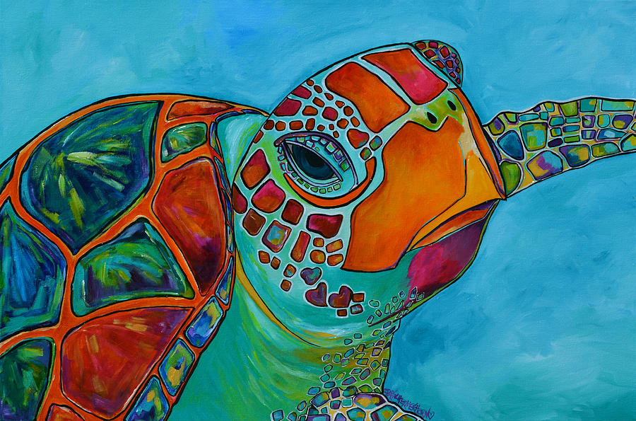 900x595 Seaglass Sea Turtle Painting By Patti Schermerhorn - Colorful Turtle Painting