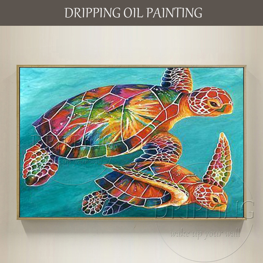 1000x1000 Skilled Artist Hand Painted High Quality Sea Turtles Oil Painting - Colorful Turtle Painting