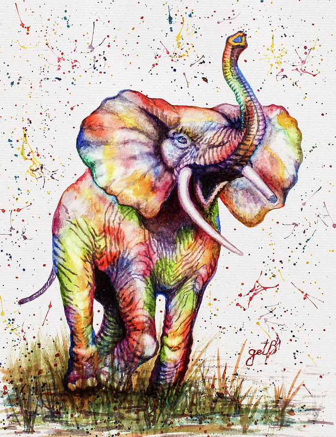 693x900 Colorful Watercolor Elephant Painting By Georgeta Blanaru - Colorful Watercolor Elephant Painting