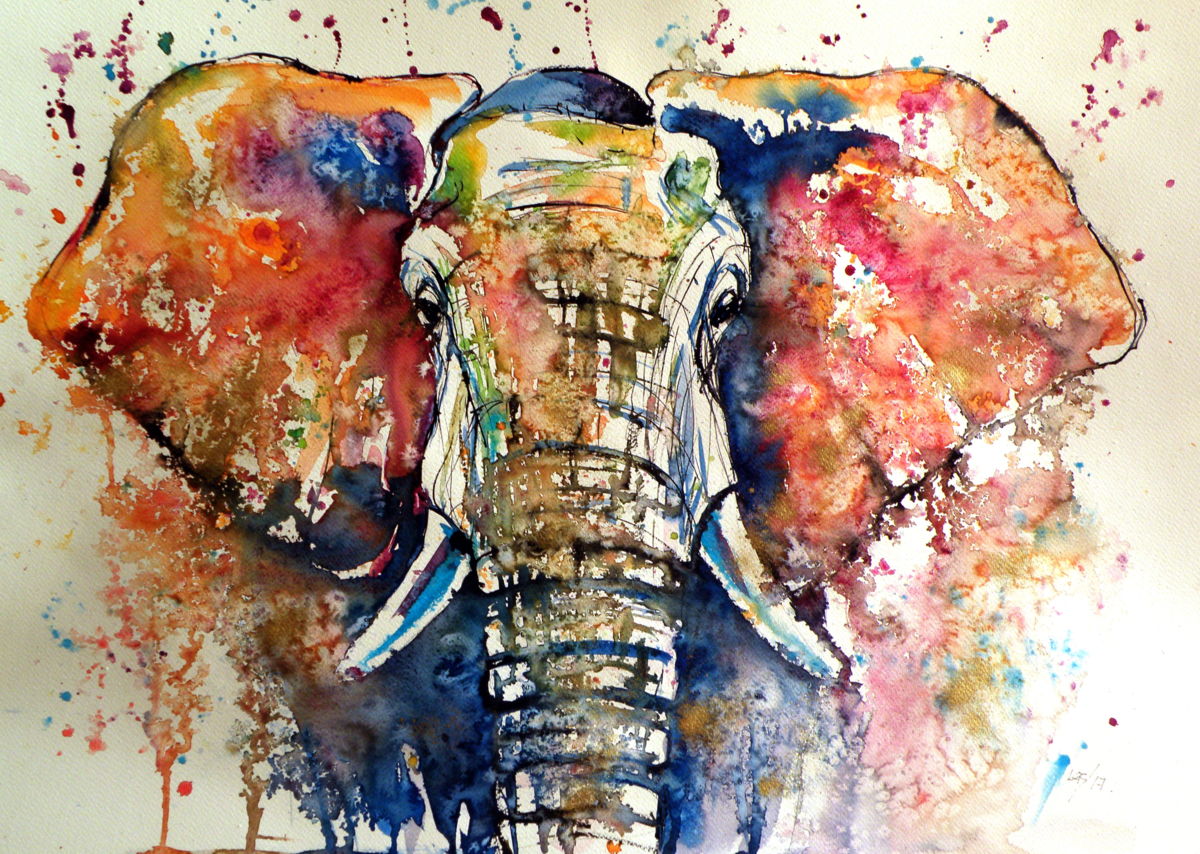 Elephant (Kab) - Colorful Watercolor Elephant Painting. 
