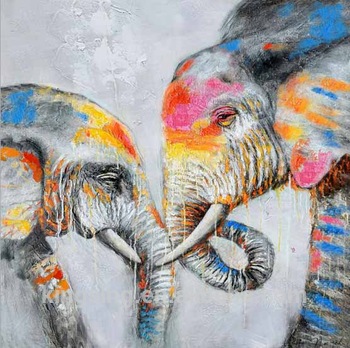350x348 Elephant Baby Colorful Animal Cheap Price Hand Paint Oil Painting - Colorful Watercolor Elephant Painting