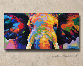 340x270 Elephant Painting Etsy - Colorful Watercolor Elephant Painting