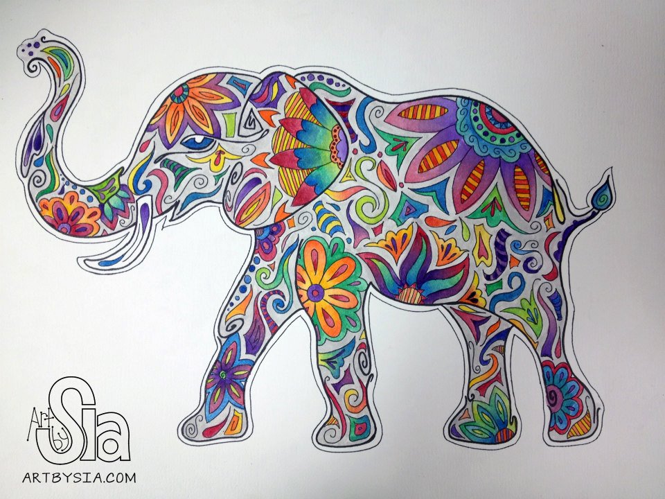 960x720 Watercolor Elephant, 2012 @ Art By Sia - Colorful Watercolor Elephant Painting