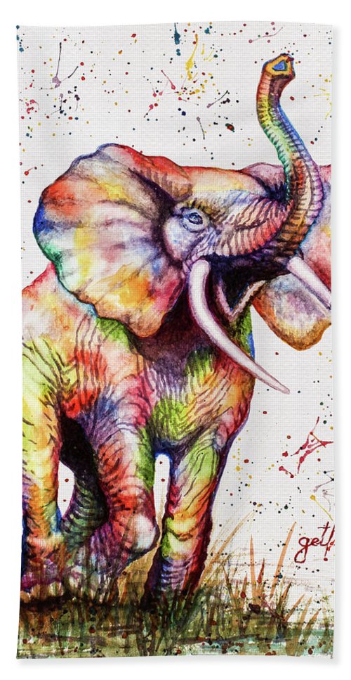 500x967 Colorful Watercolor Elephant Beach Sheet For Sale By Georgeta Blanaru - Colorful Watercolor Elephant Painting