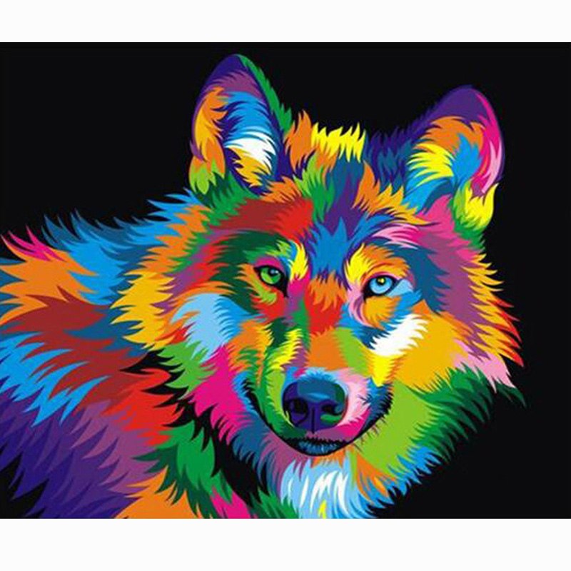 800x800 D Sh Diamond Mosaic Colorful Wolf Diy Diamond Painting Full - Colorful Wolf Painting